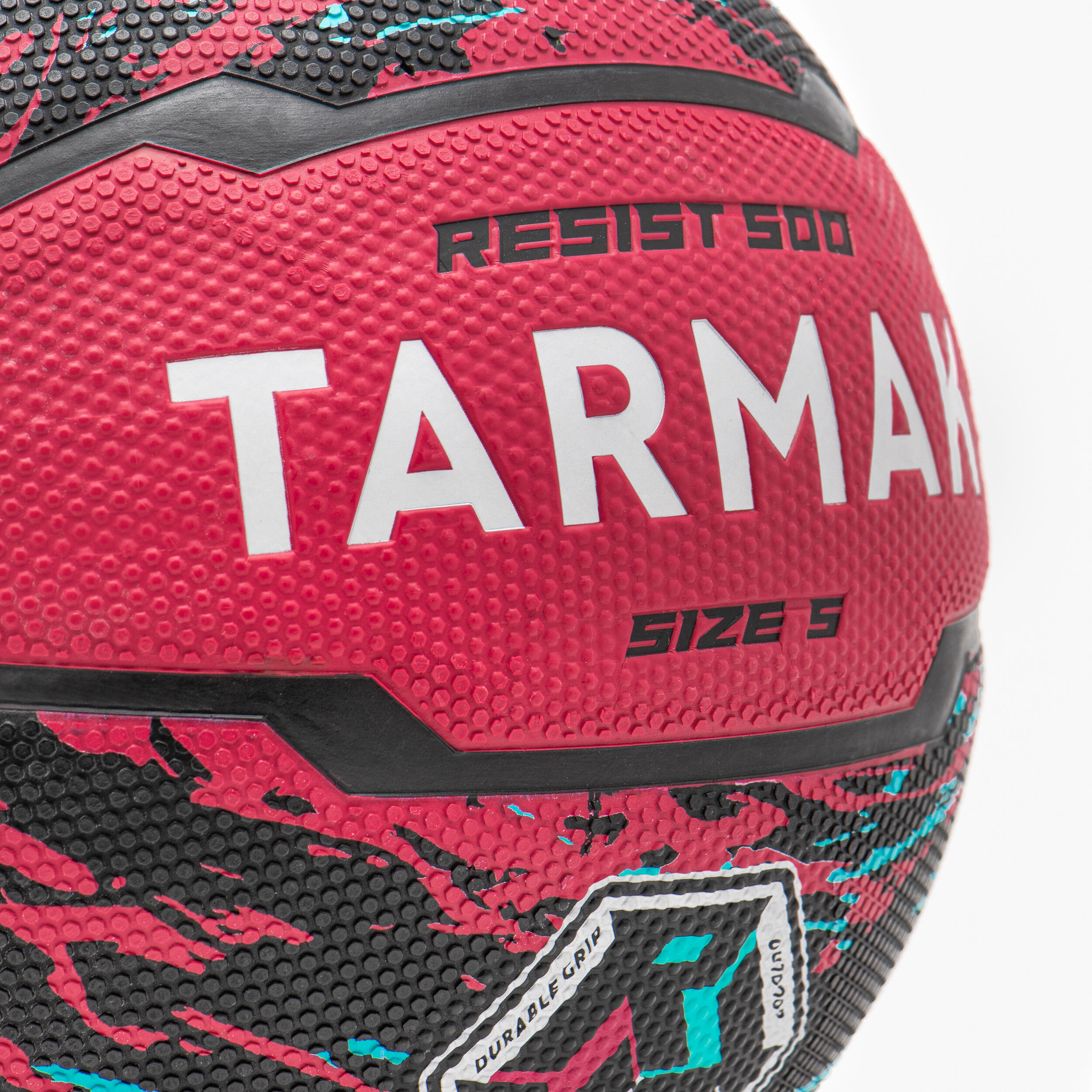 Size 5 Basketball R500 - Red/Black/Turquoise