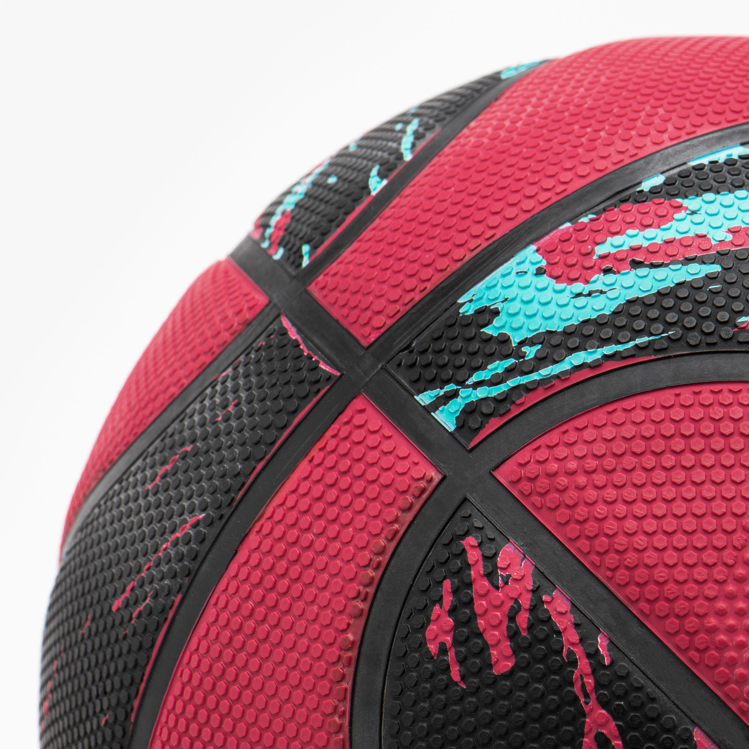 Size 5 Basketball R500 - Red/Black/Turquoise