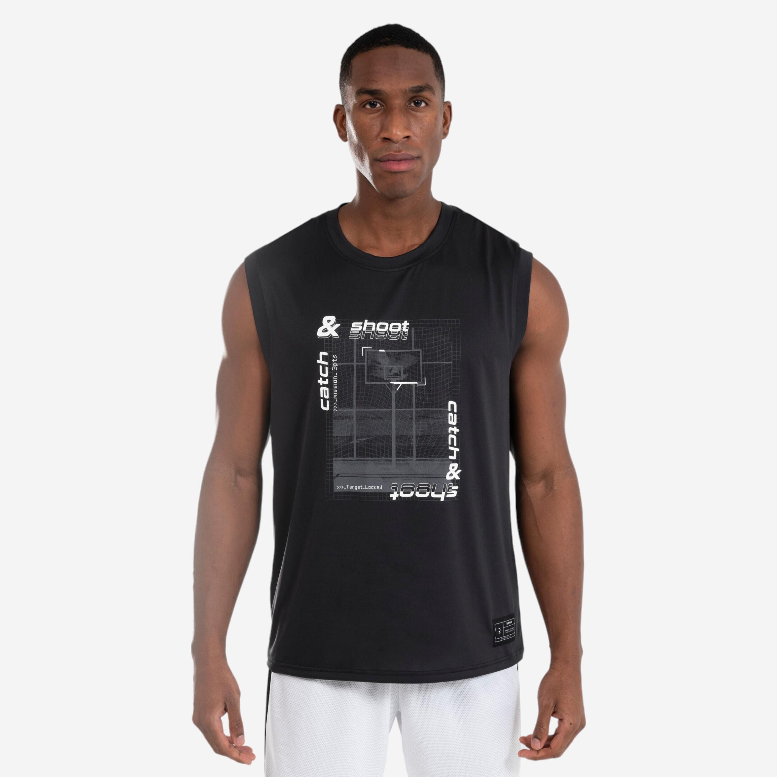 Adult Sleeveless Basketball Jersey TS500 Fast Black