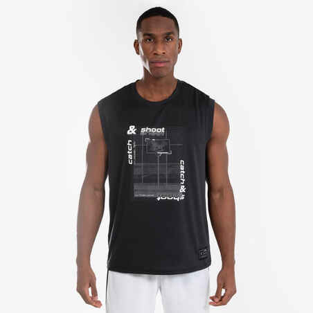 Adult Sleeveless Basketball Jersey TS500 Fast - Black