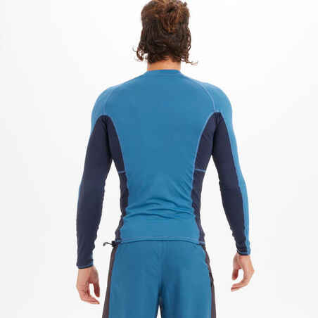 חולצת טי ארוכה עם הגנת UV לגברים - דגם 500 כחול פסים