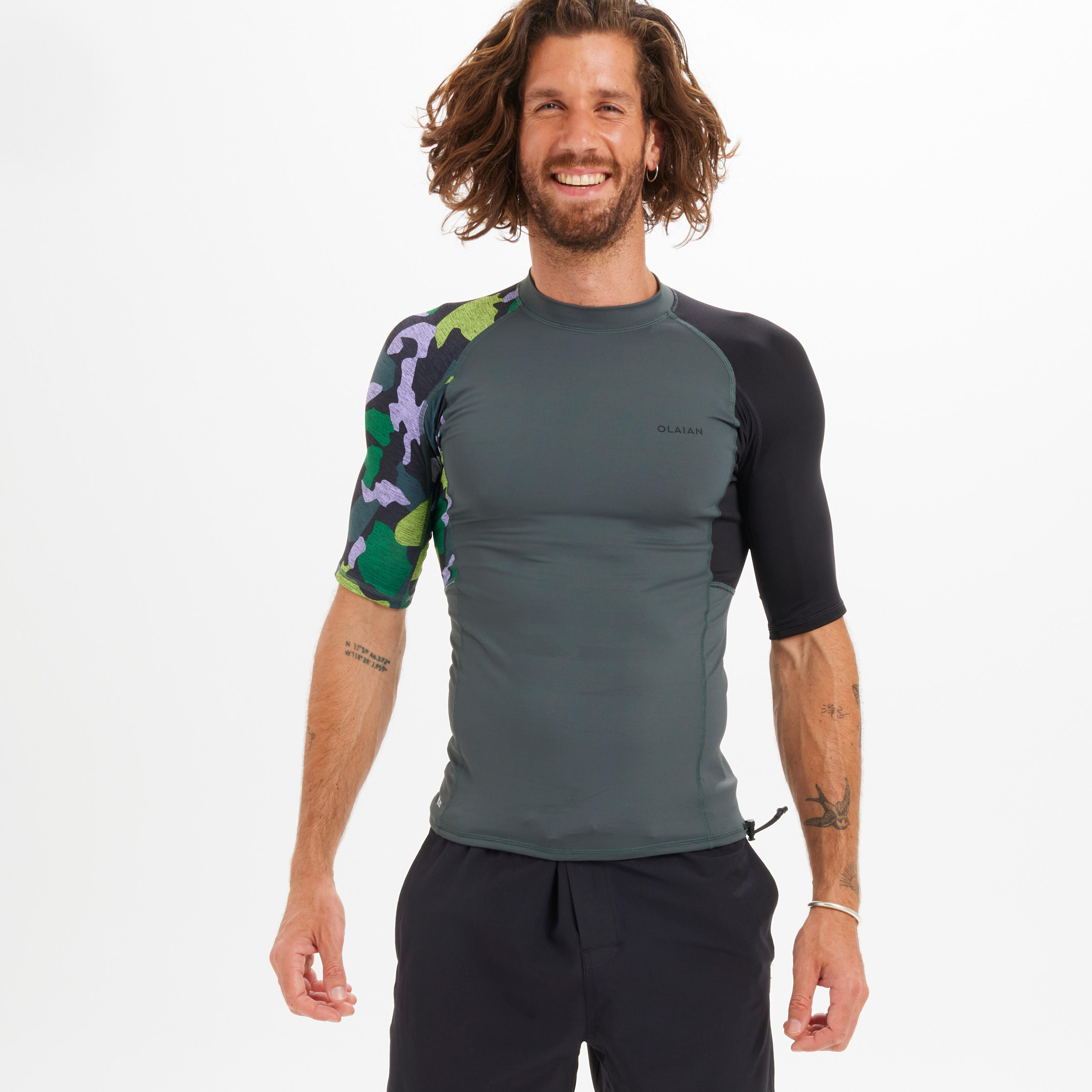 anti uv surf tee shirt top 500 maniche corte uomo Camo