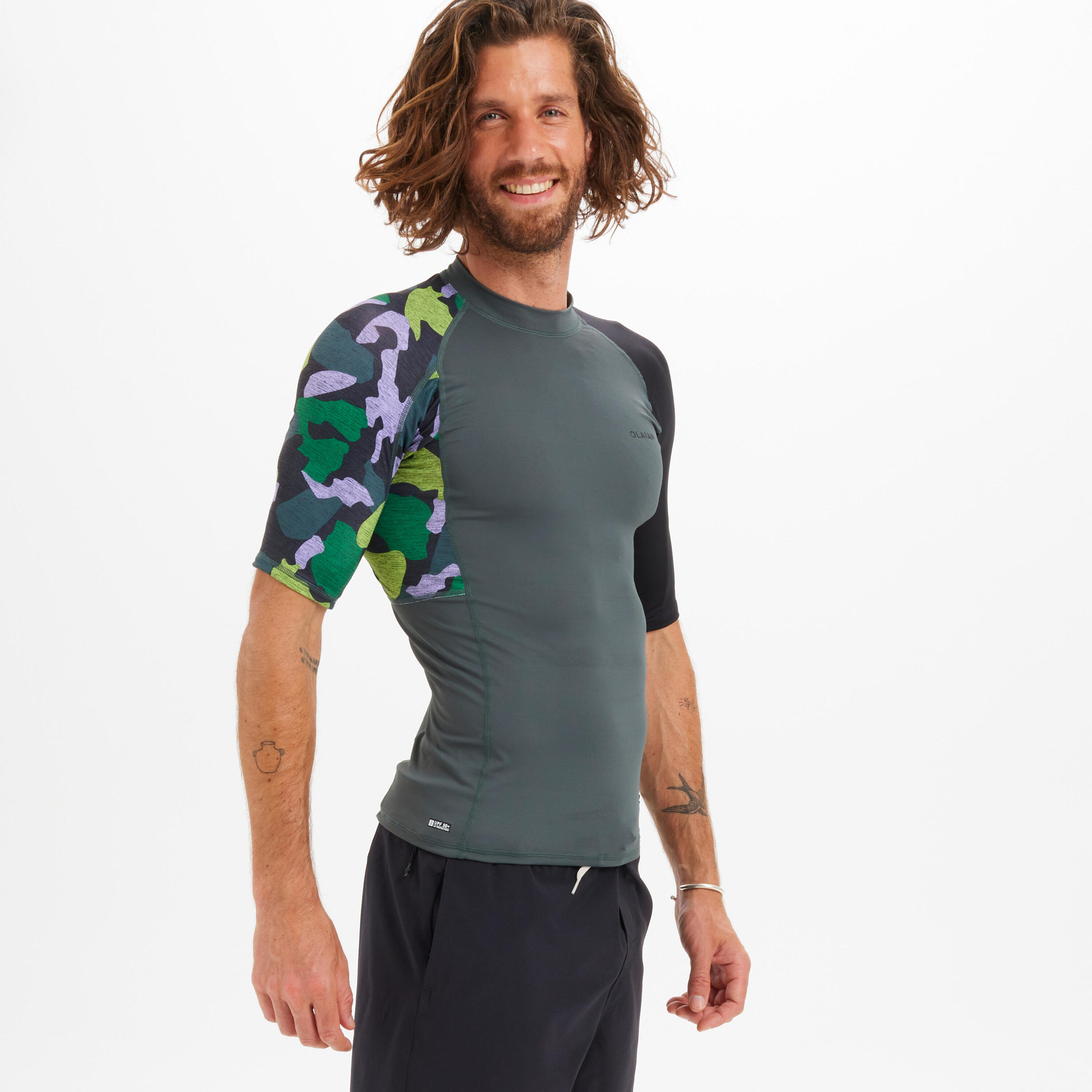 Men's Short-Sleeved UV Protection T-Shirt - 500 Camo Khaki 7/7