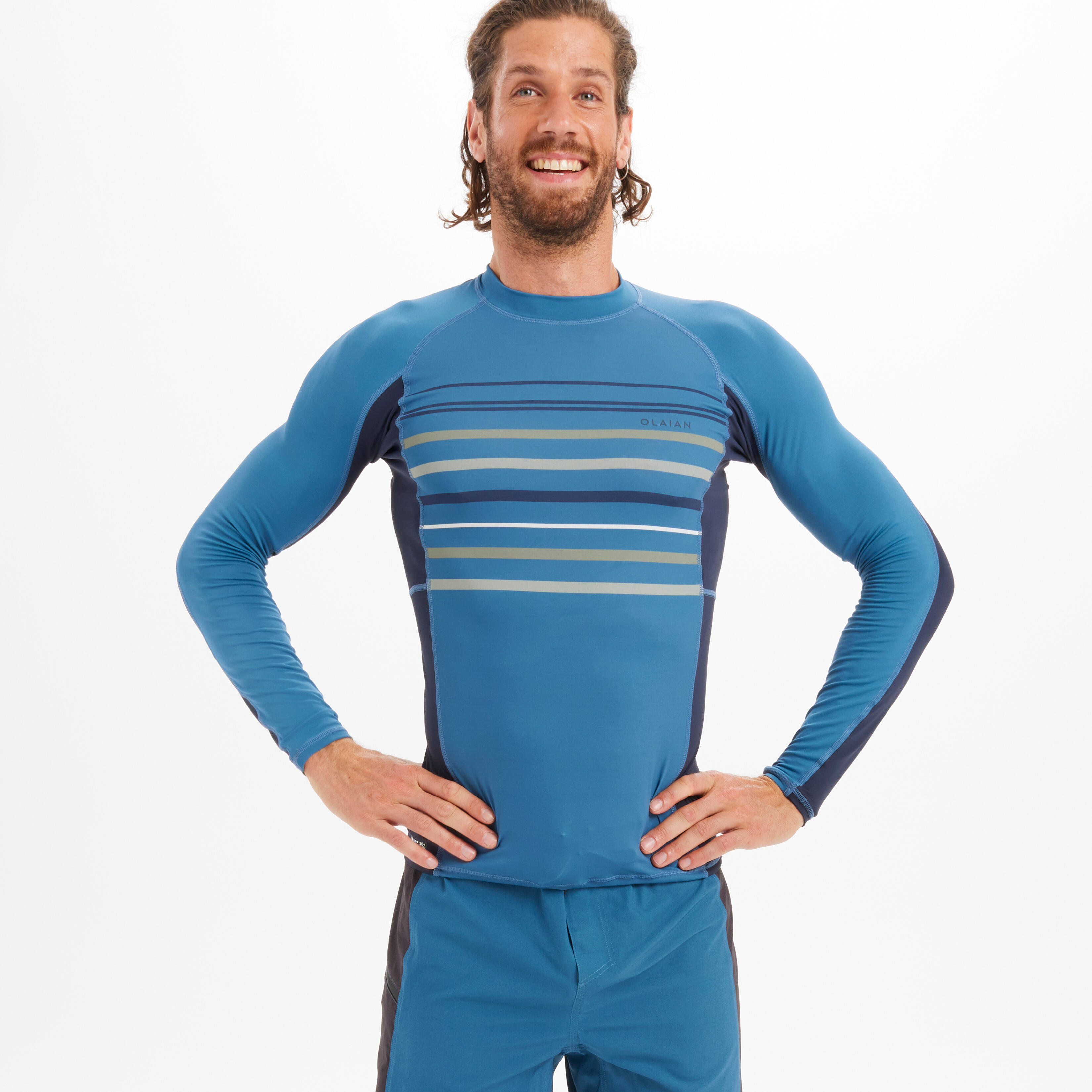 Decathlon | Maglia anti-UV uomo 500 STRIPY blu |  Olaian