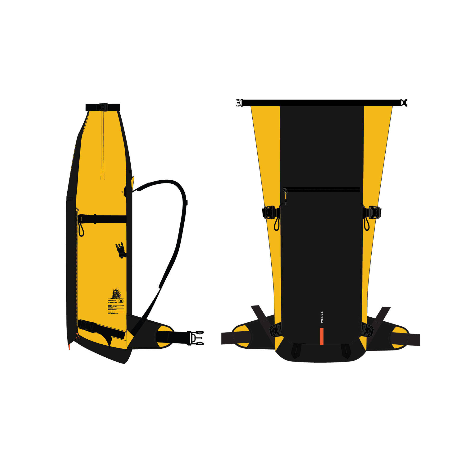 Roll Top Strong Freeride 30 L Ski/Snowboard Backpack - Yellow -  2