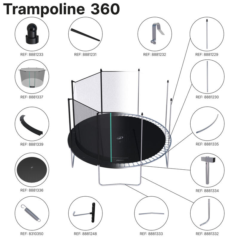 Tube jonction pied bas, pièce détachée trampoline,  Rond 360/420