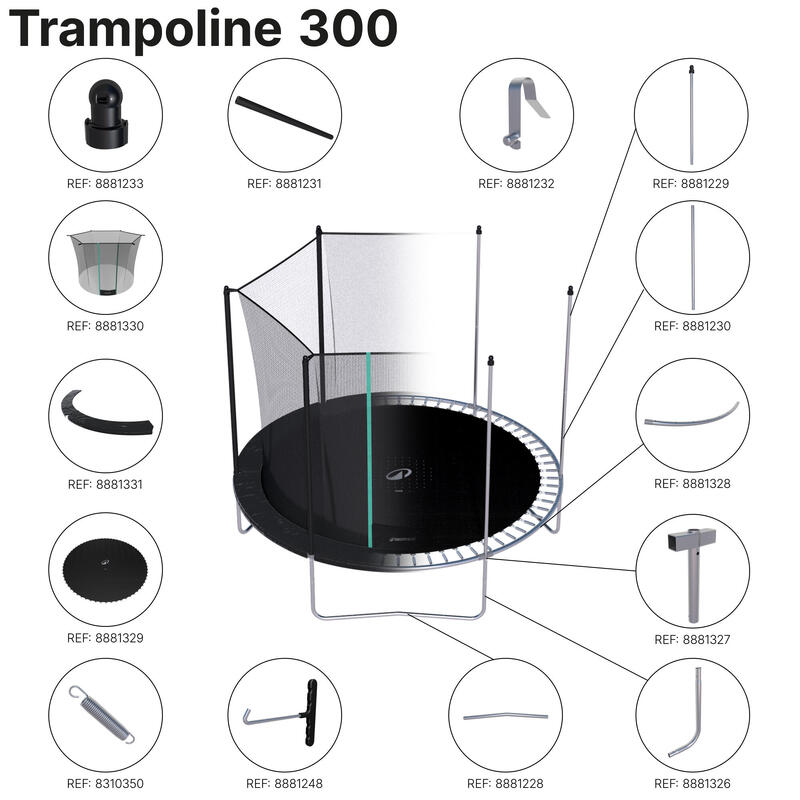 Tube jonction pied bas, pièce détachée trampoline, Rond 240/300