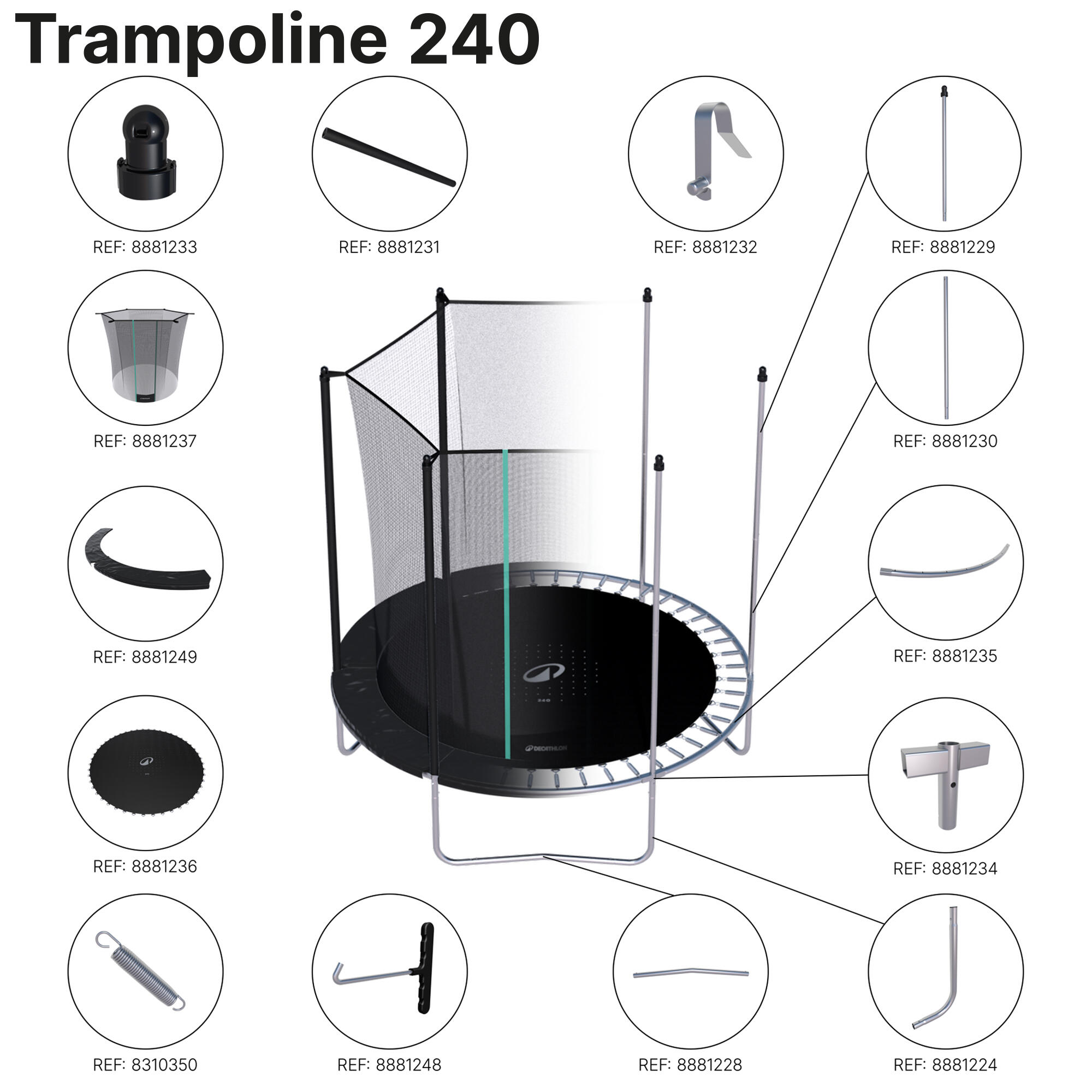 "T" Connector - Spare Part for 240 Trampoline - Decathlon