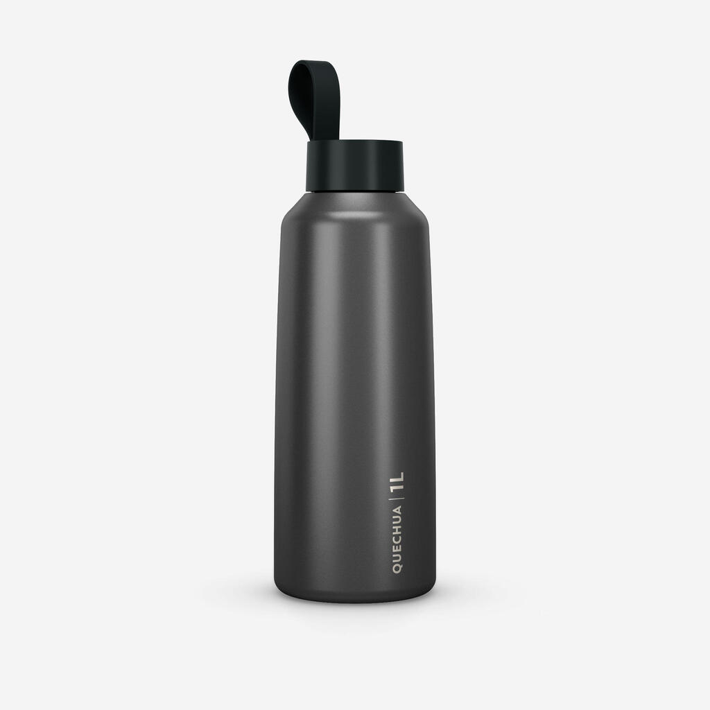 Gourde 100 inox 1l avec bouchon à vis pour la randonnée - Gris