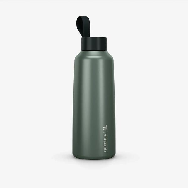 Green stainless steel water bottle with screw cap