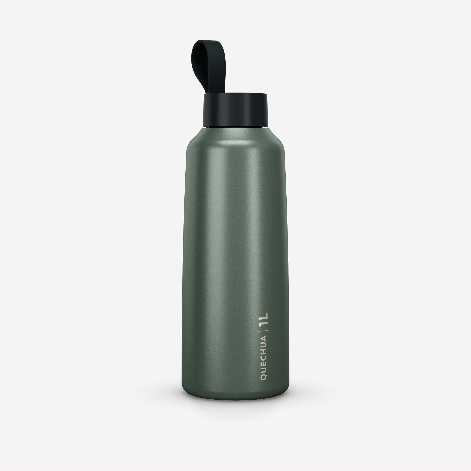 QUECHUA Stainless steel flask with screw cap for hiking 1 L - green