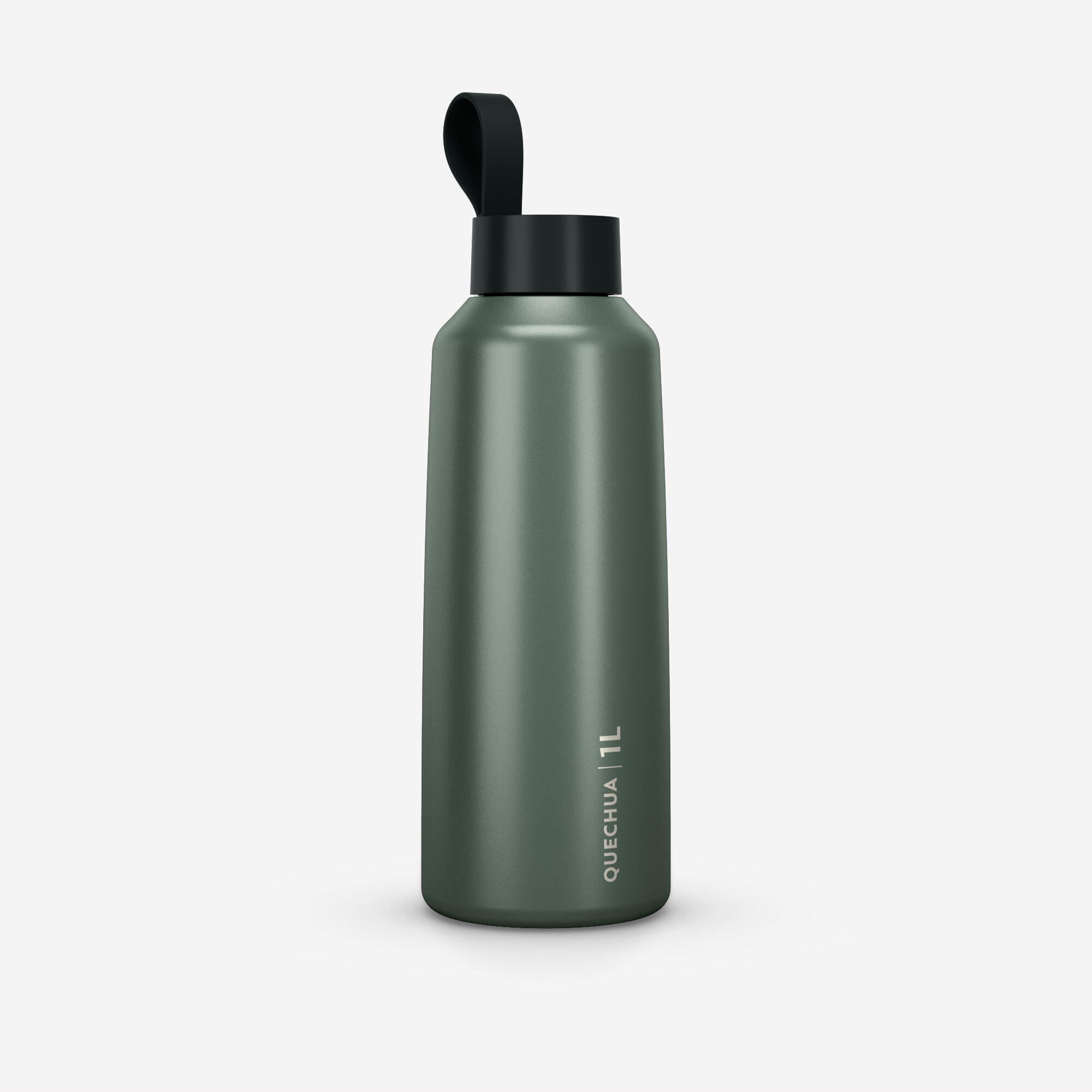 1L stainless steel water bottle with screw cap for hiking green