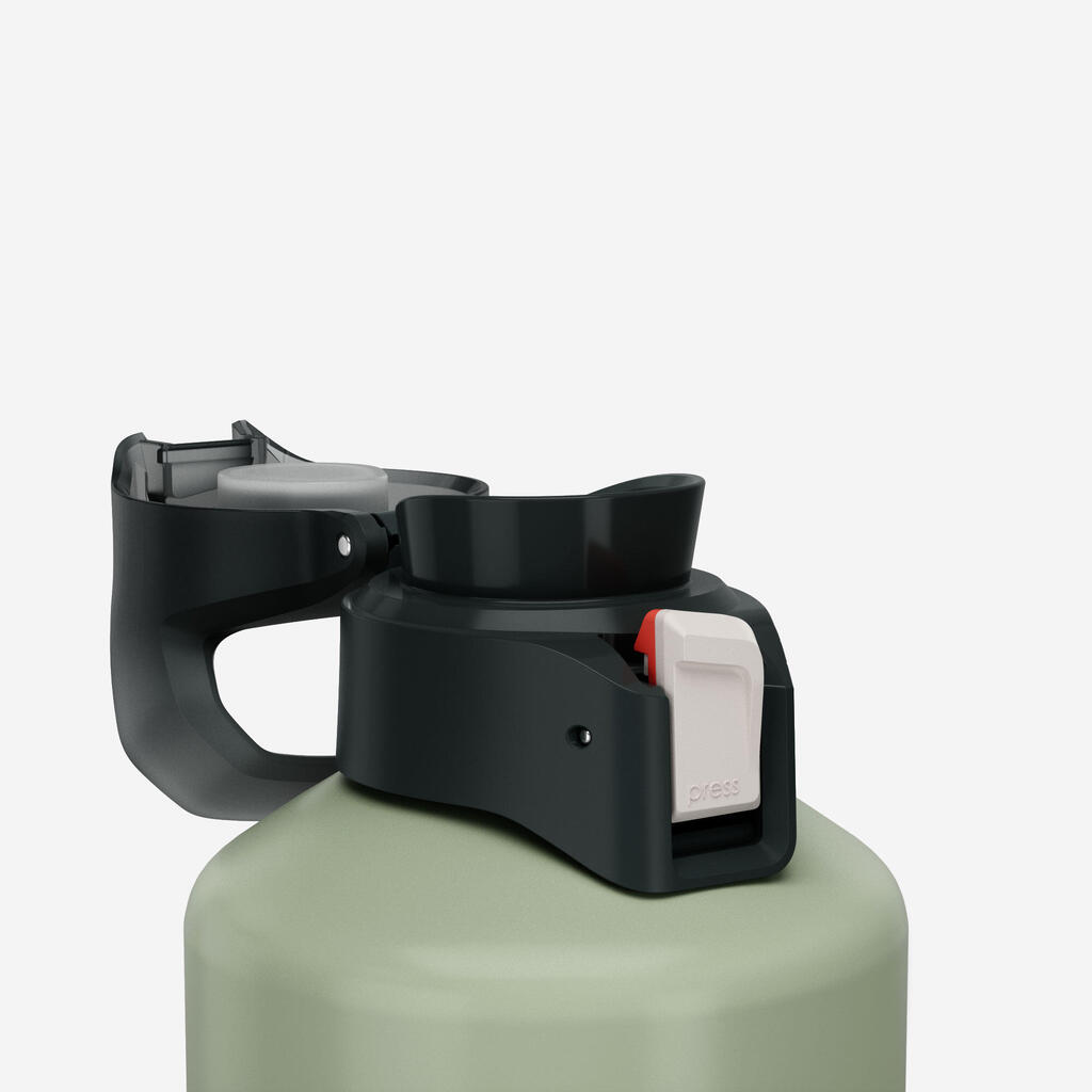 1.5L aluminium flask with quick-open cap for hiking - Khaki