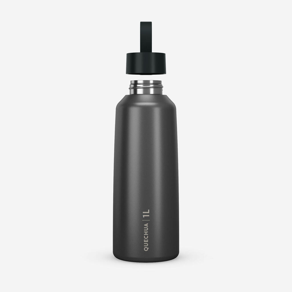 Stainless steel flask with screw cap for hiking 1 L - green