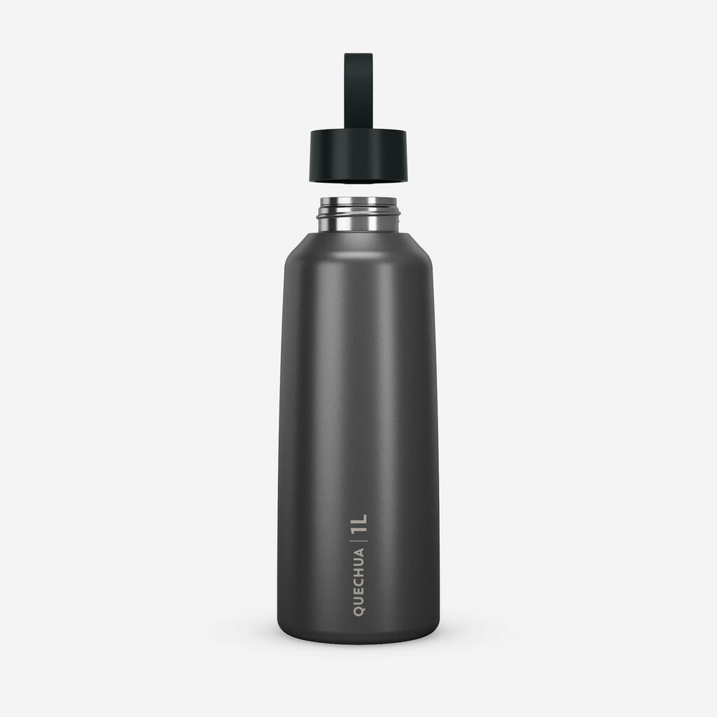 Gourde 100 inox 1l avec bouchon à vis pour la randonnée - Gris