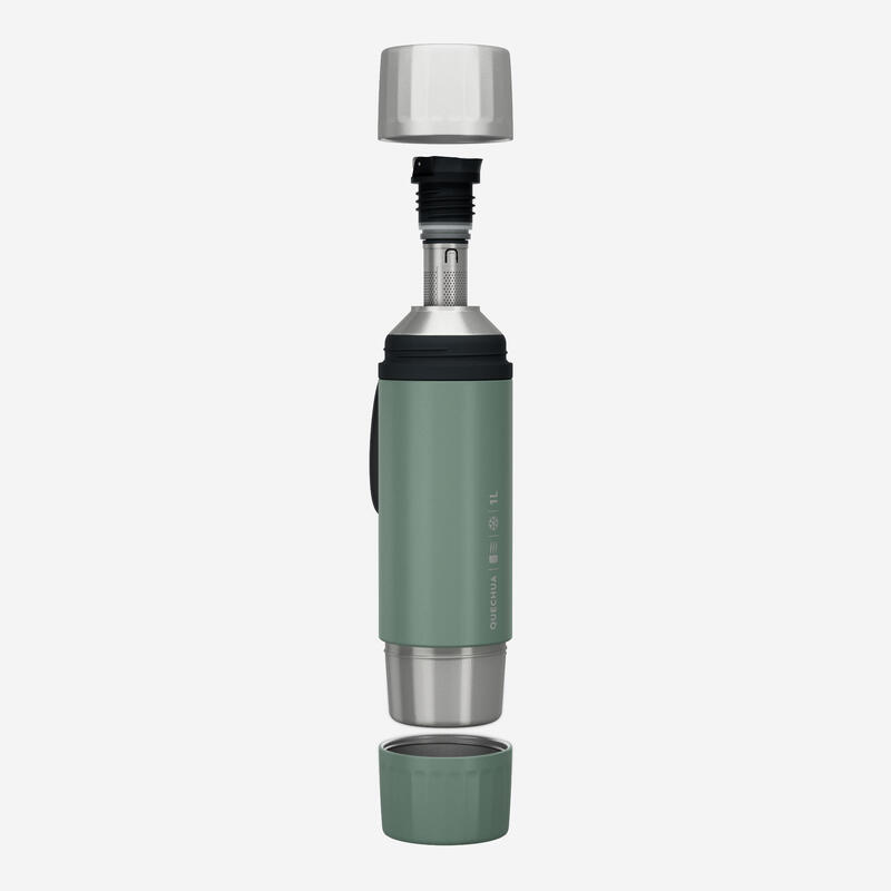 Garrafa inox térmica com filtro de chá 1L, caminhada e campismo