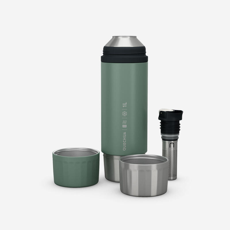 Garrafa inox térmica com filtro de chá 1L, caminhada e campismo