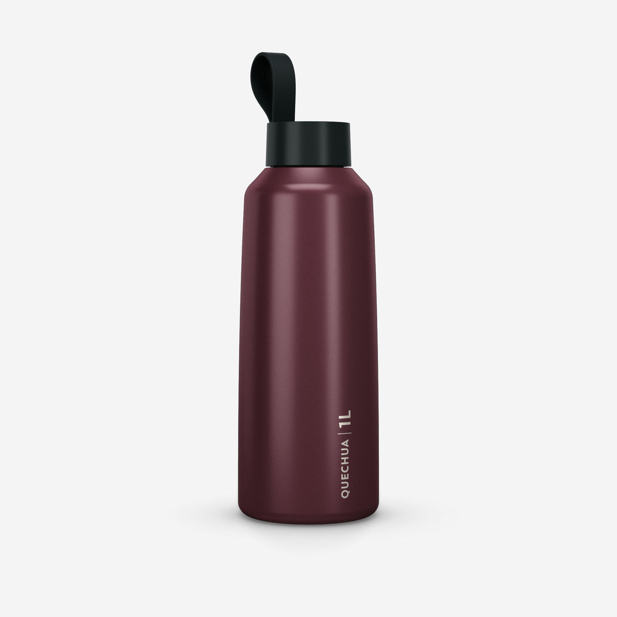 1L stainless steel water bottle with screw cap for burgundy hiking