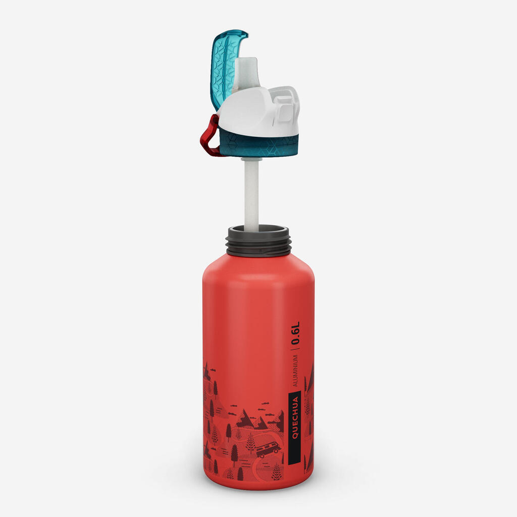 0.6 L kids’ alum. water flask 500 with instant cap, pipette & straw, for hiking