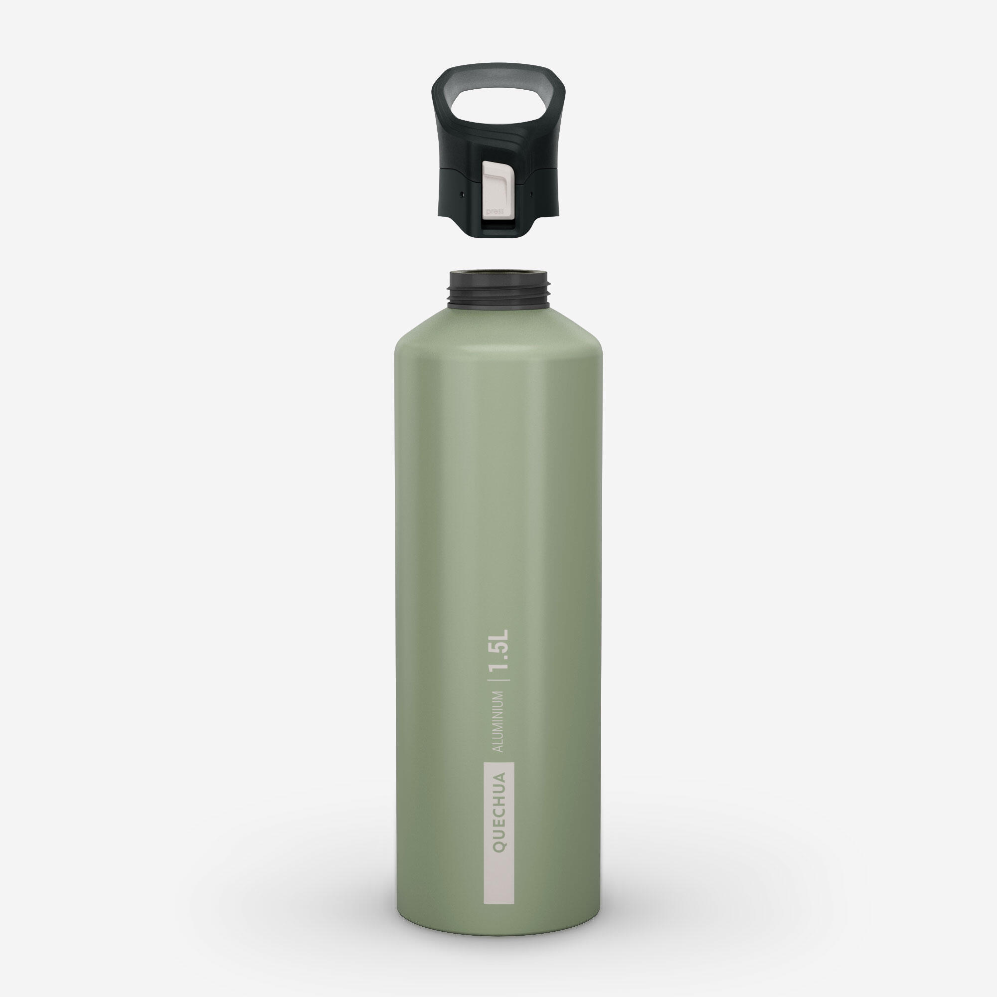 1.5L aluminium flask with quick-open cap for hiking - Khaki 2/12