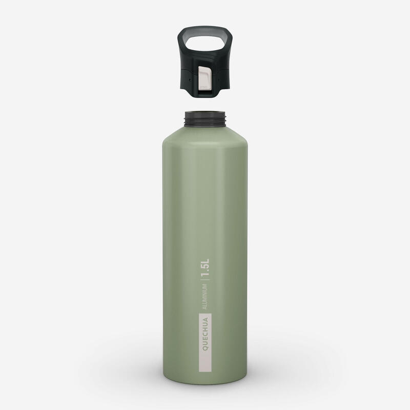 Trinkflasche 1,5 l Alu mit Schnellverschluss Wandern - khaki