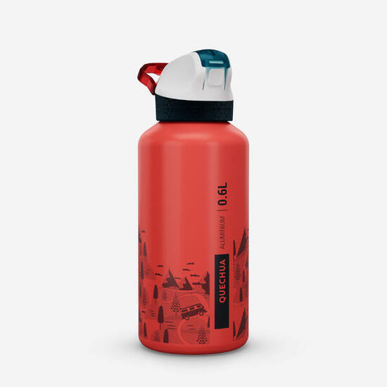 Trinkflasche 0,6 l Kinder Aluminium Schnellverschluss Trinkhalm Wandern - 500
