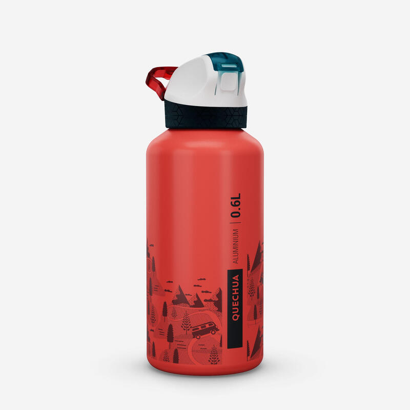 Drinkfles voor wandelen 500 kinderen aluminium 0,6 l klikdop drinktuitje rietje