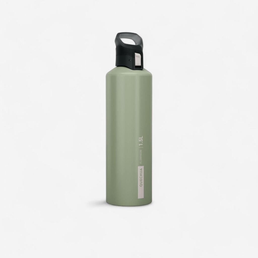 1.5L aluminium flask with quick-open cap for hiking - Khaki