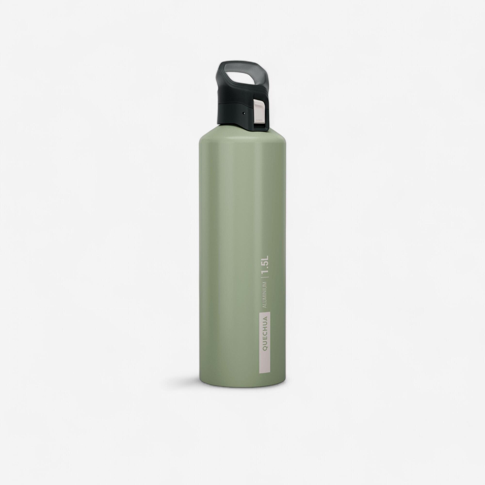 QUECHUA 1.5L aluminium flask with quick-open cap for hiking - Khaki