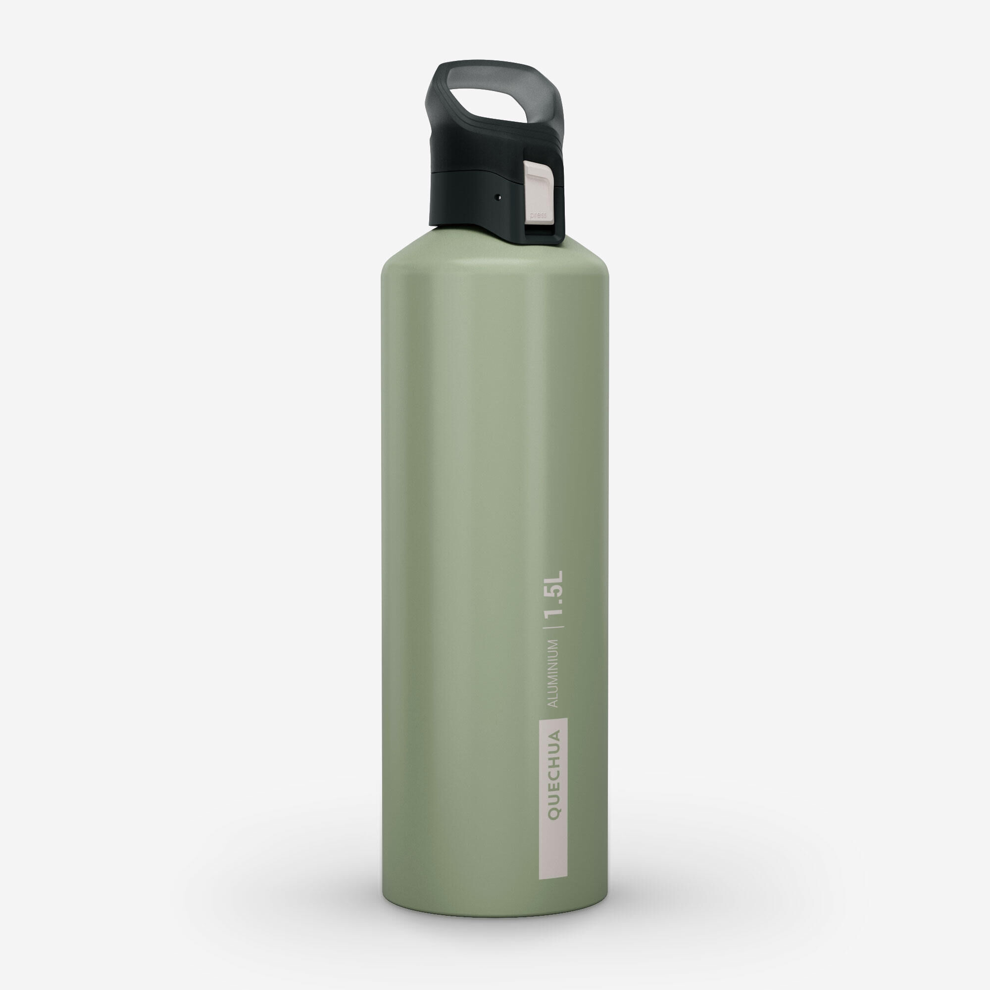 QUECHUA 1.5L aluminium flask with quick-open cap for hiking - Khaki