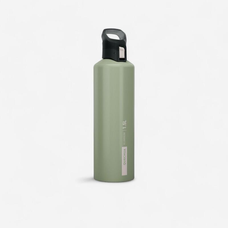 Aluminium drinkfles 1,5 l met klikdop voor wandelen kaki
