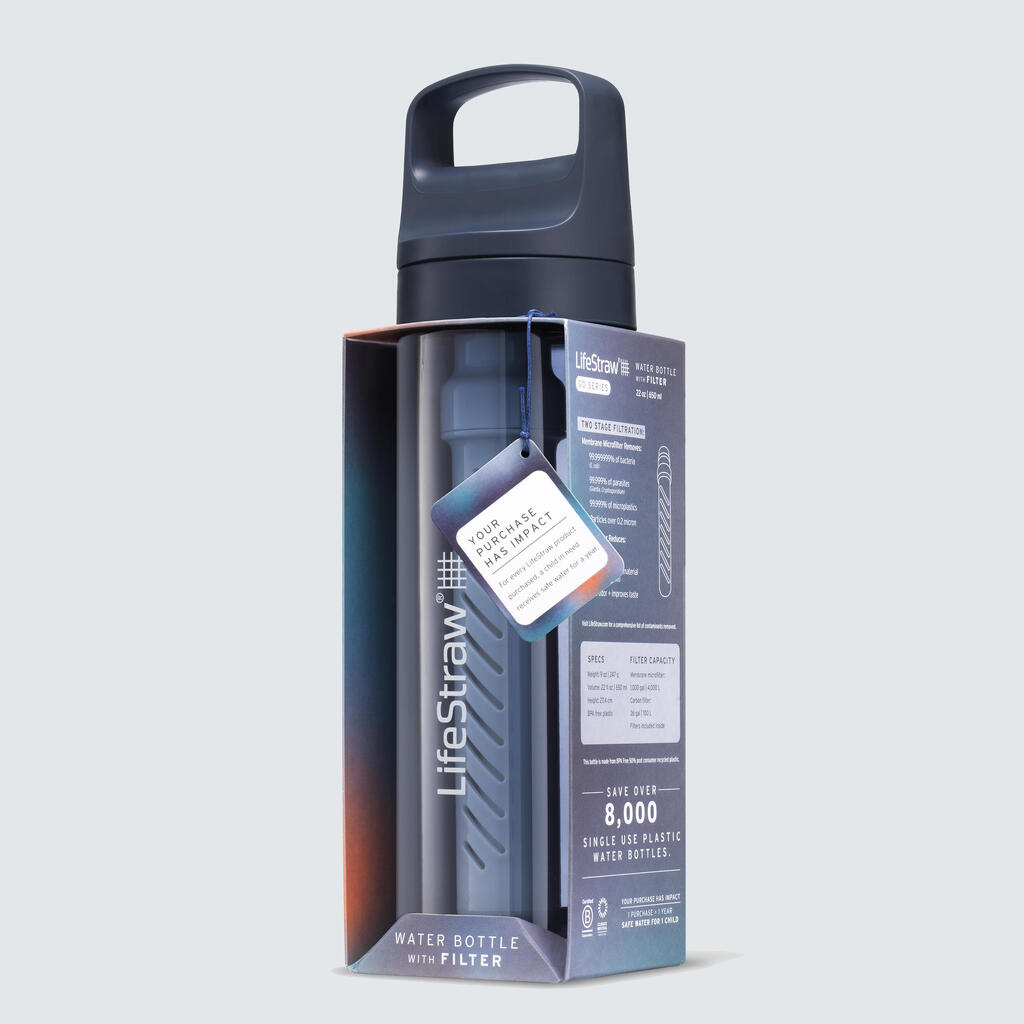 Gertuvė su šiaudeliu ir filtru „Lifestraw GO“, 0,65 l, mėlyna