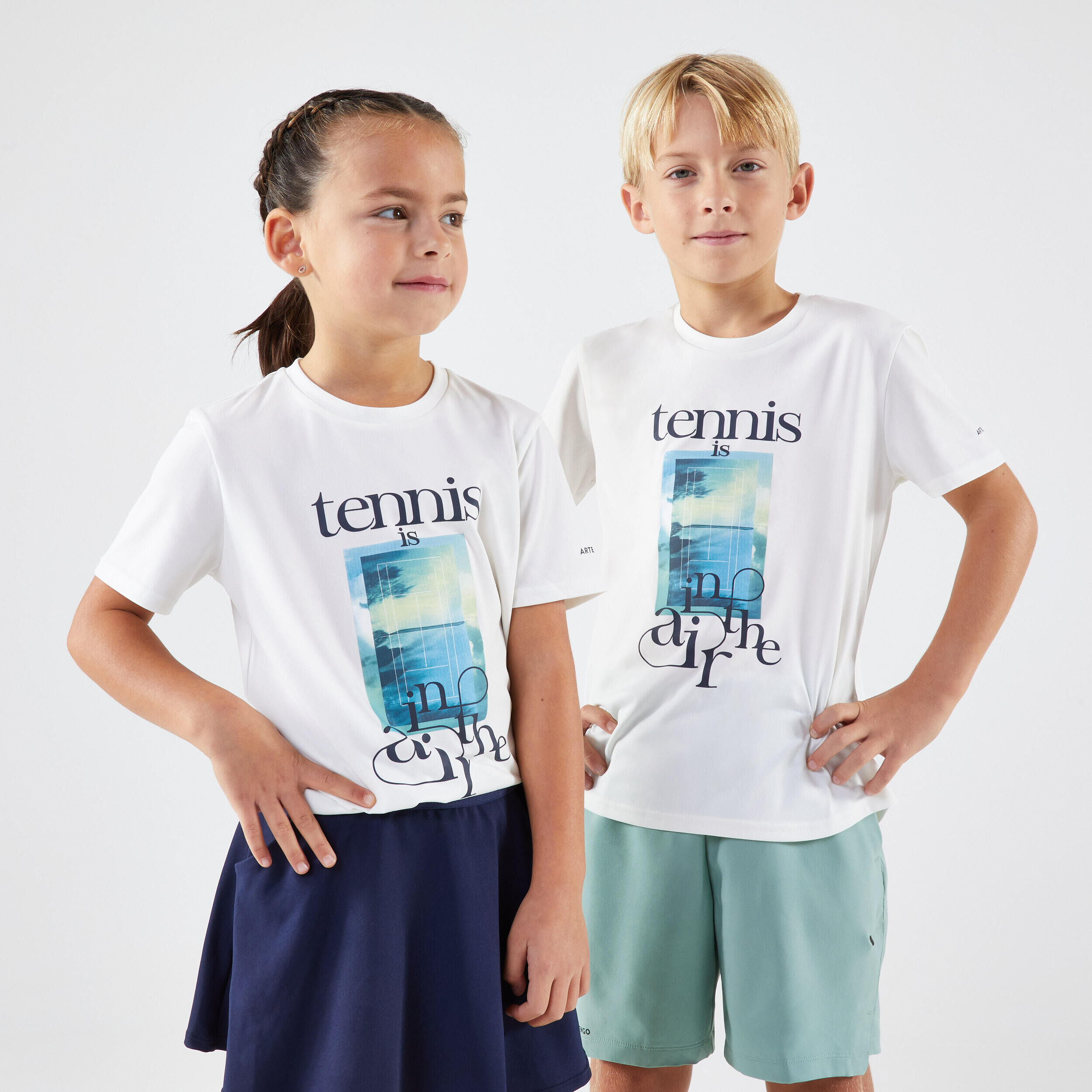 ARTENGO Kids' Tennis T-shirt TTS Essential - Off-White Tennis is in the Air