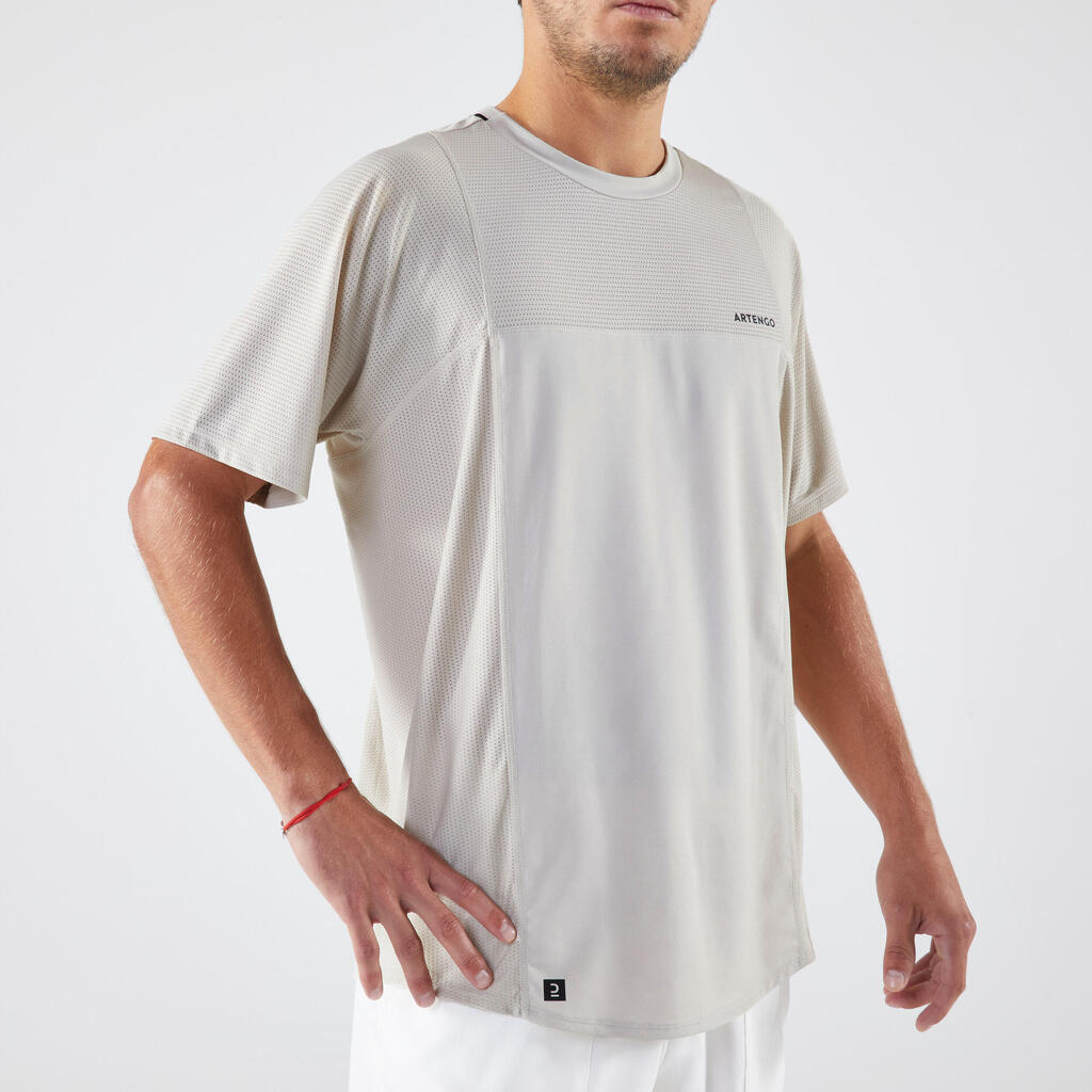 Playera de tenis de manga corta beige para hombre Artengo Dry Gaël Monfils