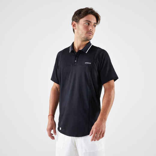 
      Men's Short-Sleeved Tennis Polo Shirt Dry - Black
  