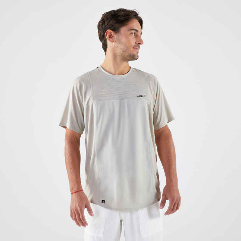 Men's Short-Sleeved Tennis T-Shirt Dry Gaël Monfils - Beige