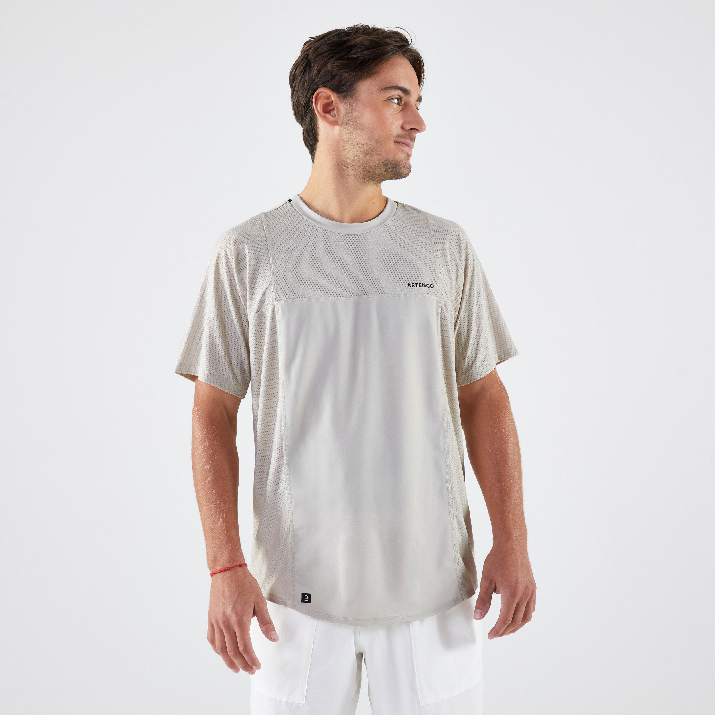 ARTENGO Men's Short-Sleeved Tennis T-Shirt Dry Gaël Monfils - Beige