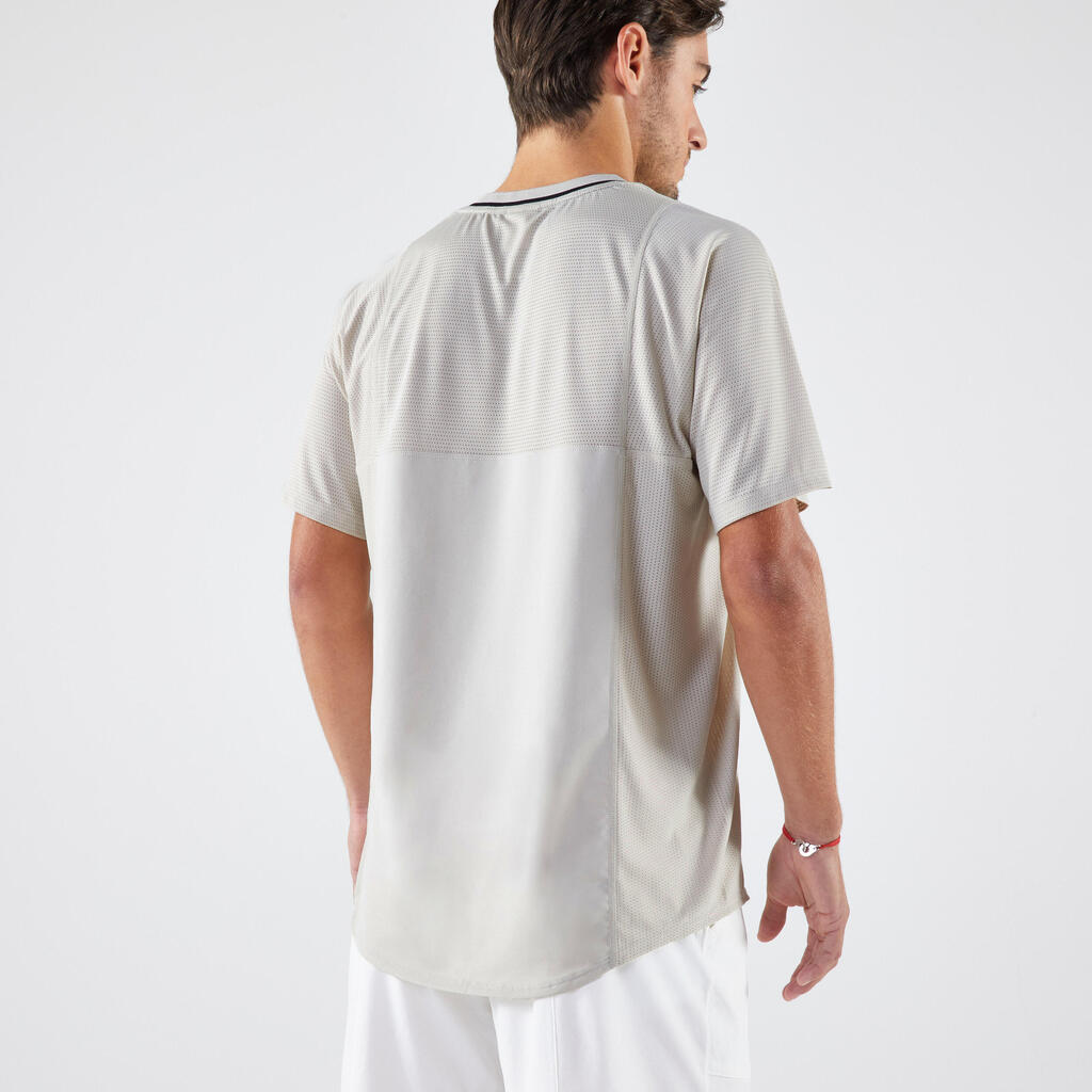 Playera de tenis de manga corta beige para hombre Artengo Dry Gaël Monfils