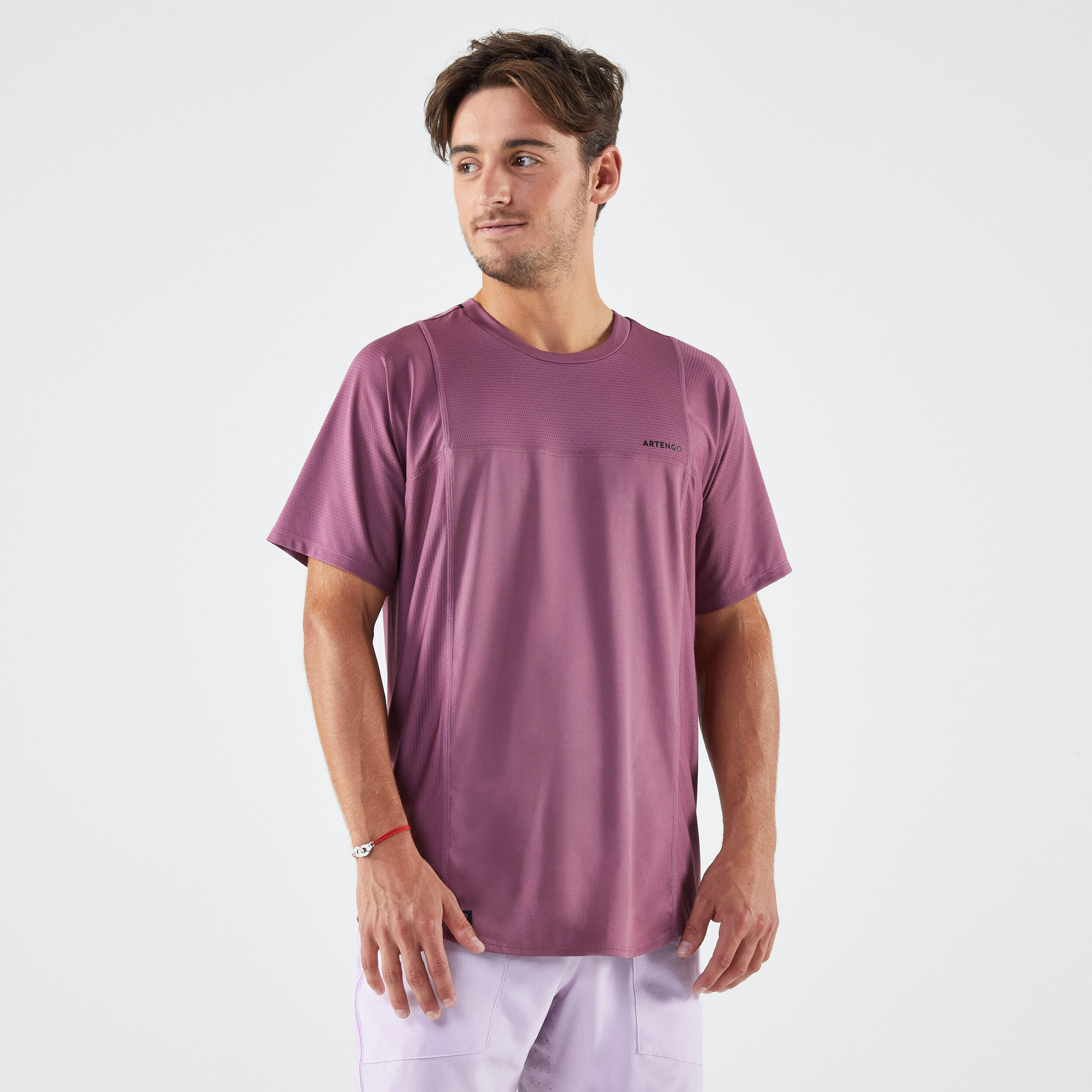 ARTENGO Men's Short-Sleeved Tennis T-Shirt Dry Gaël Monfils - Purple