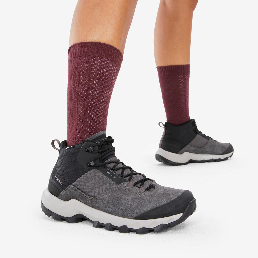 Turistické vysoké ponožky Hike 100 High béžové a bordové - lyocell a ľan 2 páry