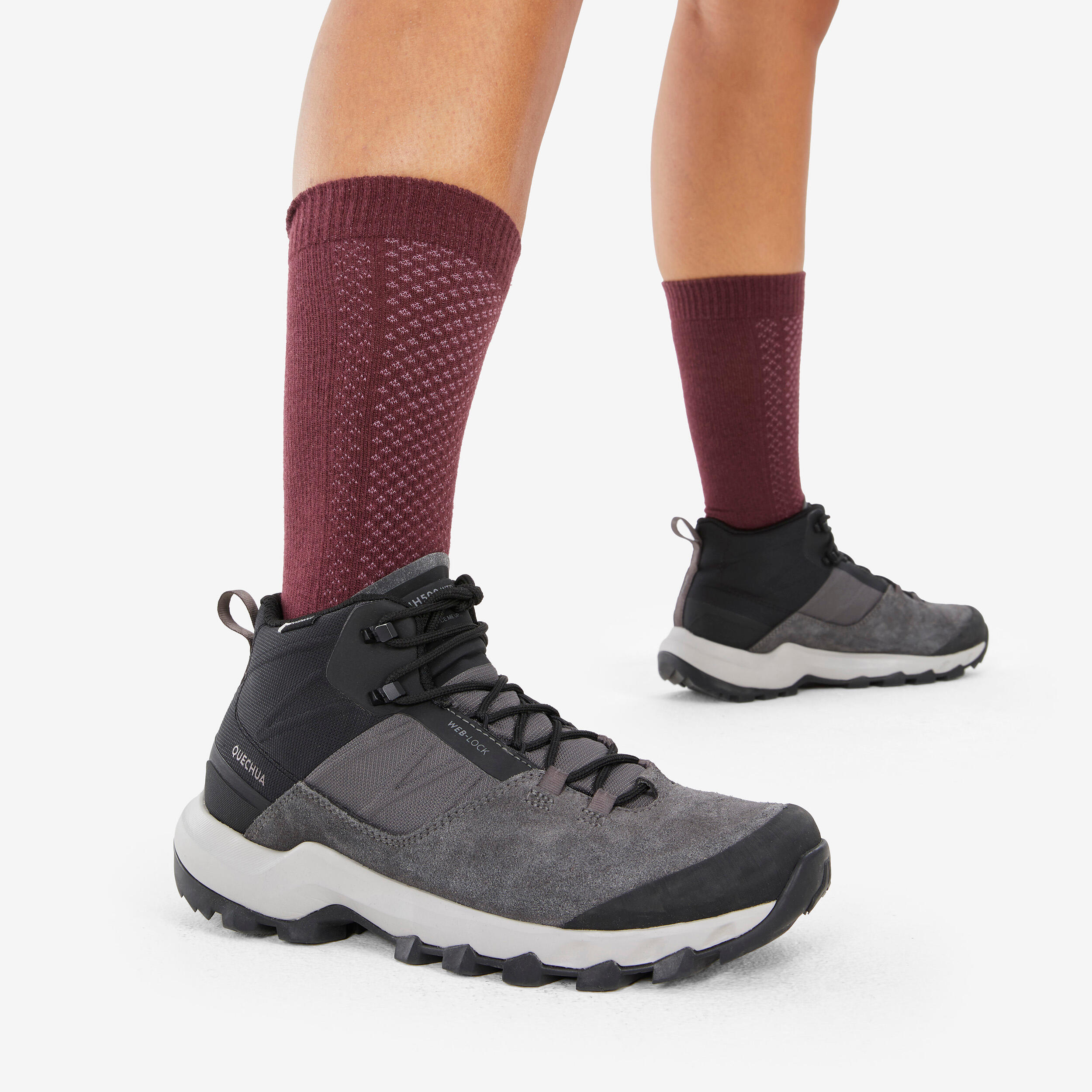 Hike 100 High Socks  - Beige Burgundy-Lyocell& Linen-Pack of 2 pairs 7/11