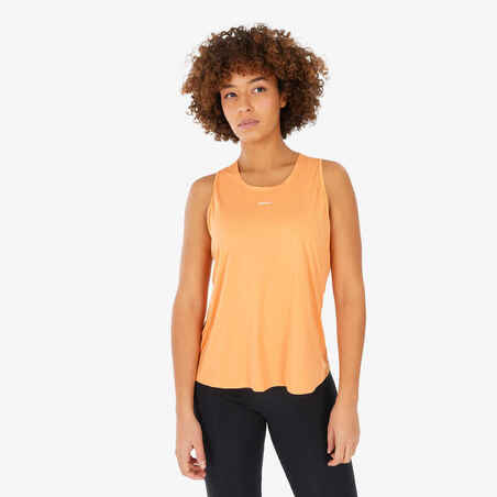 Oranžna ženska pohodniška majica brez rokavov MH500 