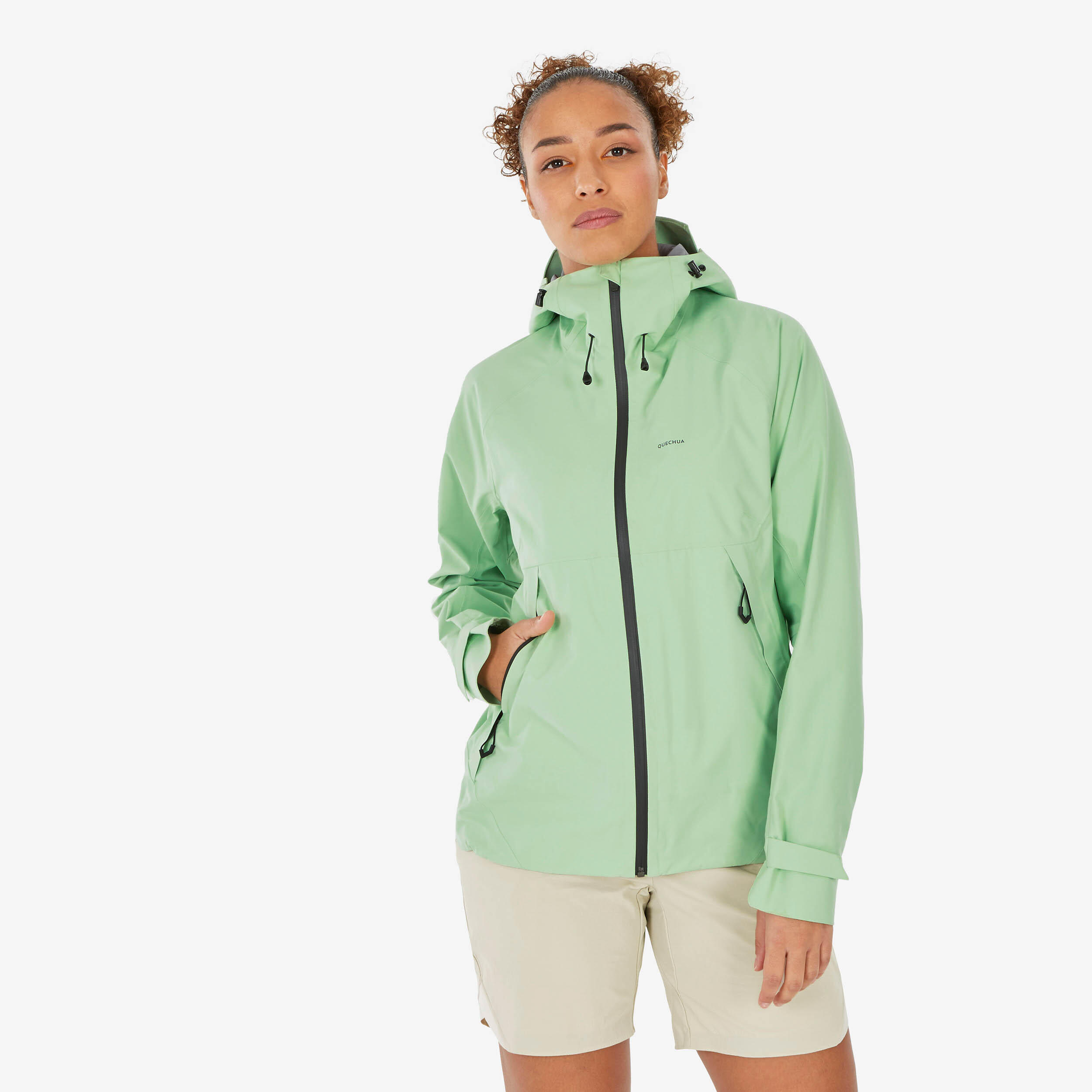 Waterproof mountain hiking jacket - MH500 sorbet green - Ladies