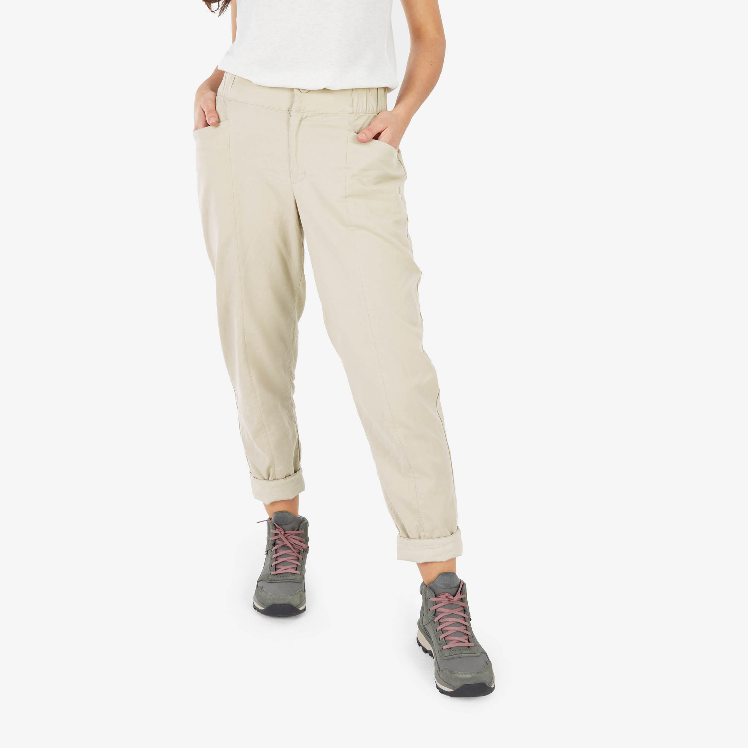 Women Relaxed Fit Linen Pants Beige - NH500-image-6
