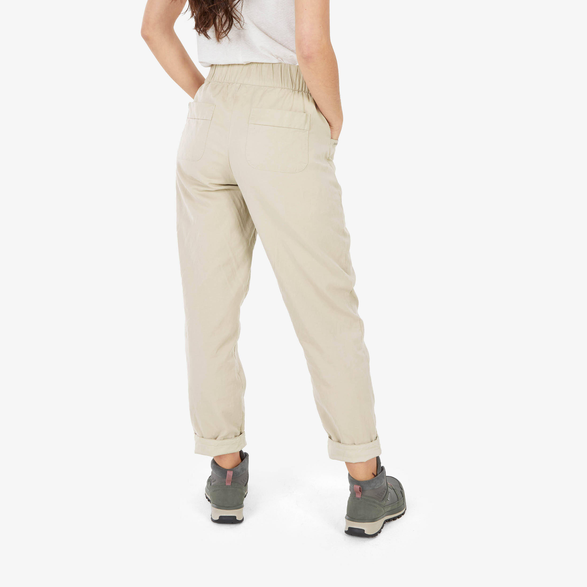 Women Relaxed Fit Linen Pants Beige - NH500 -  5