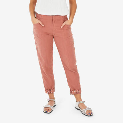 Pantalon de randonnée en lin femme, NH500 marron