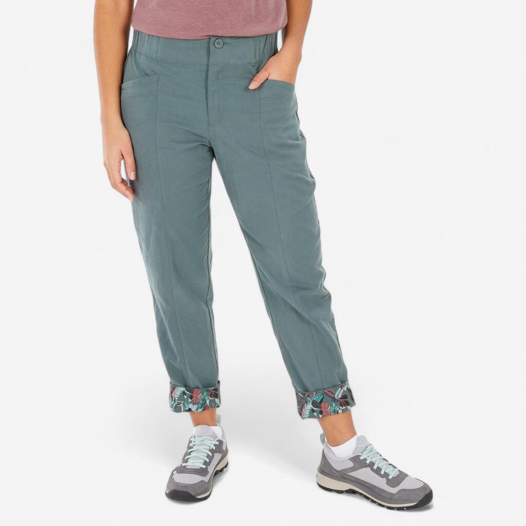 Pantalone za planinarenje NH500 lanene ženske - kaki