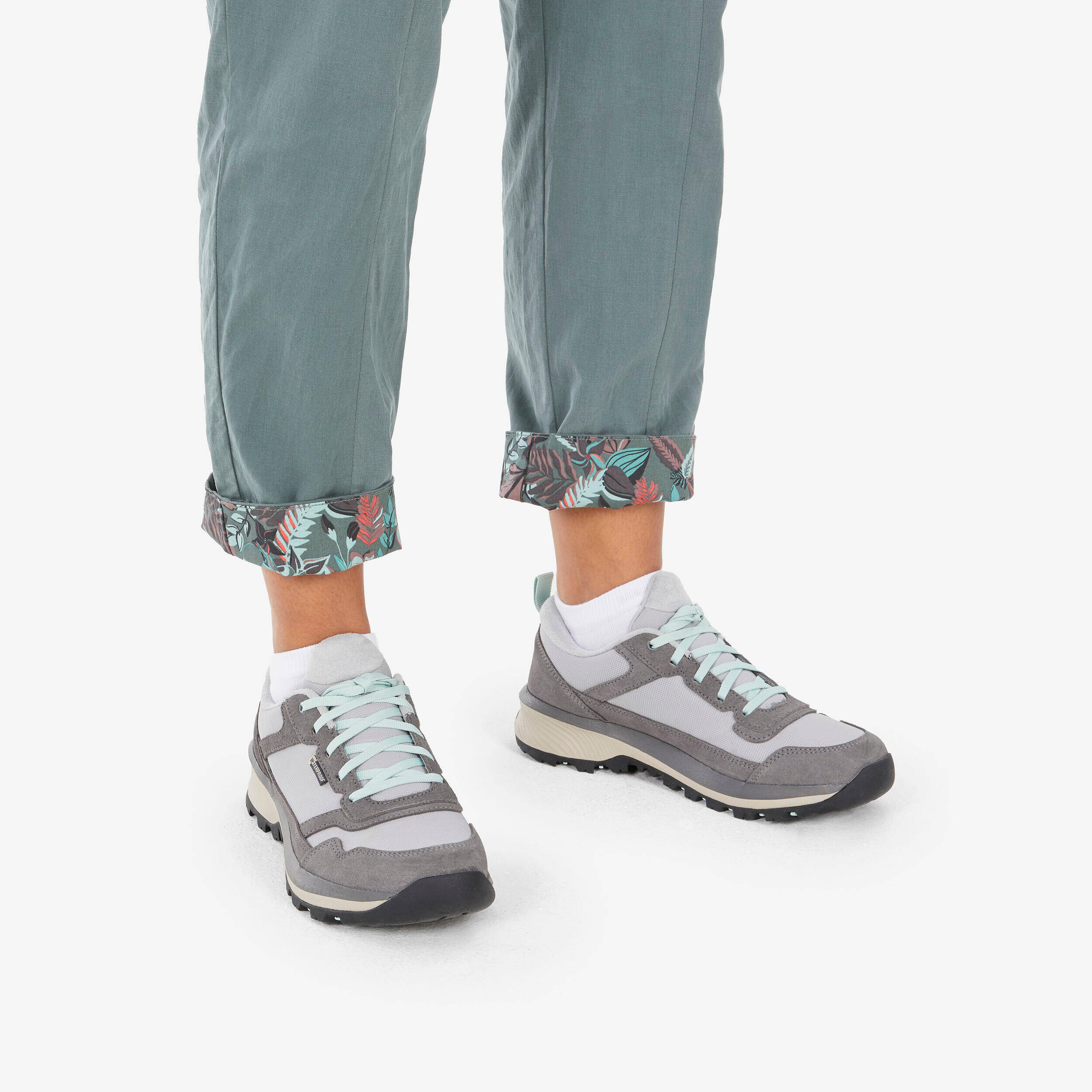 Women Relaxed Fit Linen Pants Grey Khaki - NH500 -  4