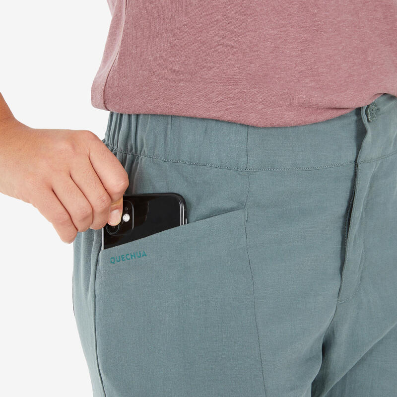 Pantalon en lin de randonnée - NH500 FEMME kaki