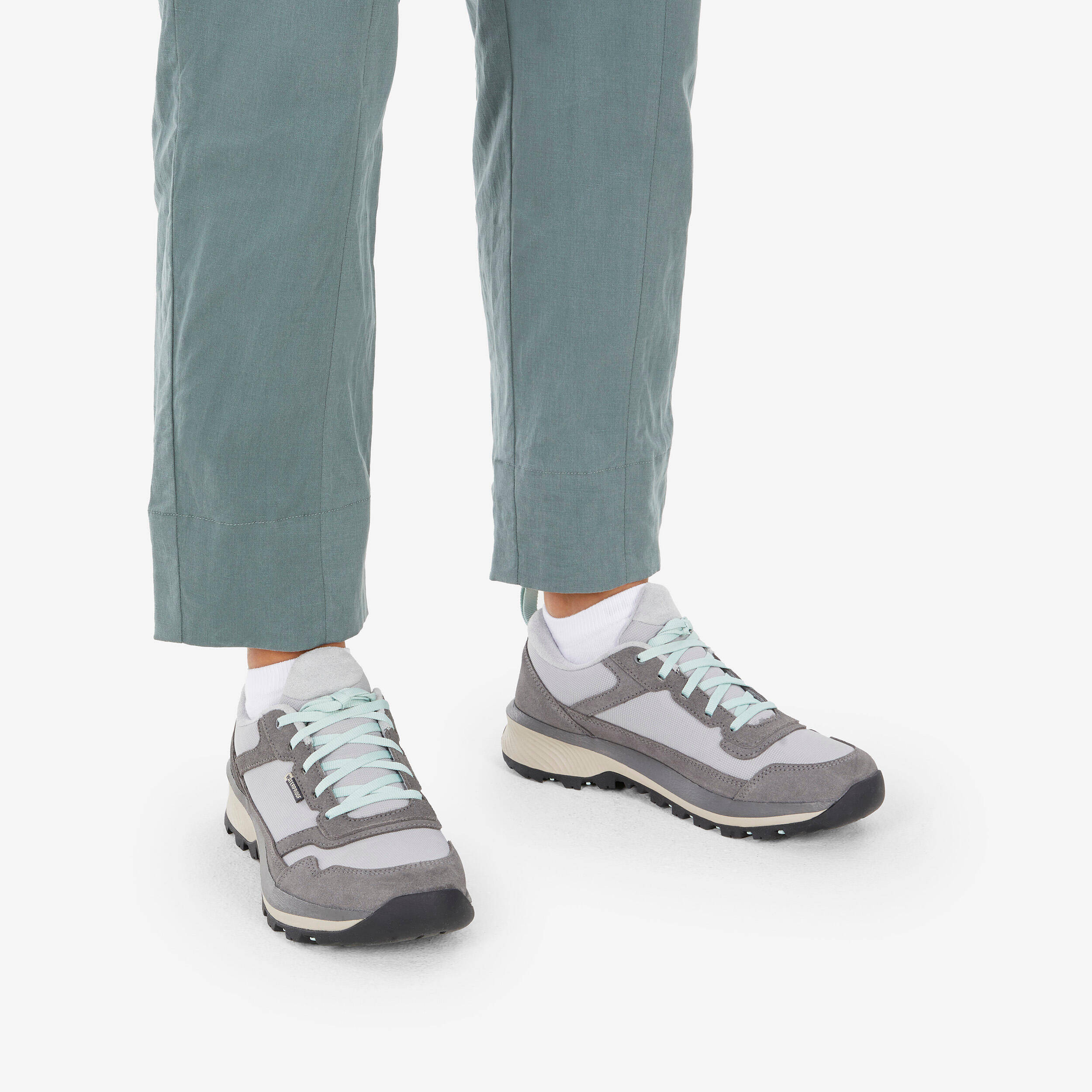 Women Relaxed Fit Linen Pants Grey Khaki - NH500 -  5